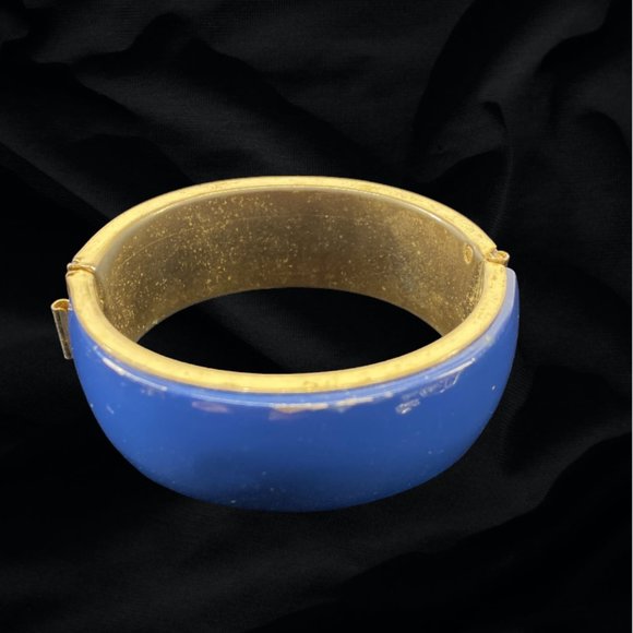 Wrist Cuff, Hinged Cobalt Blue and Gold-Toned, Wide - Picture 3 of 6